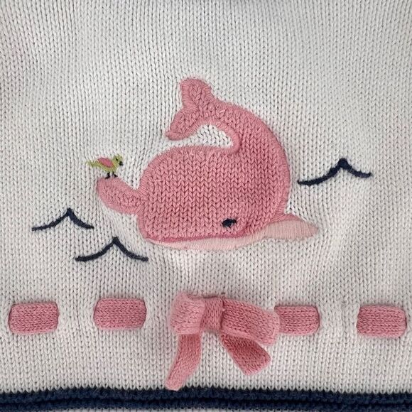 Janie & Jack Blue White Striped Knit One Piece Whale Bow Beach Outfit‎ 12-18 Mo - Picture 5 of 6